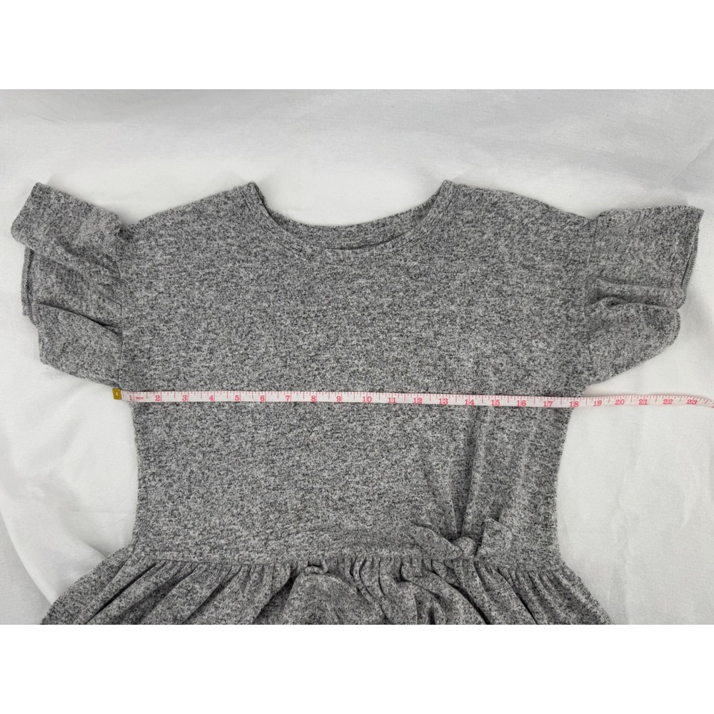 Cat & Jack Girls XL 14/16 Heather Gray Ruffle Sleeve Knot Waist Knit Dress - Picture 5 of 8